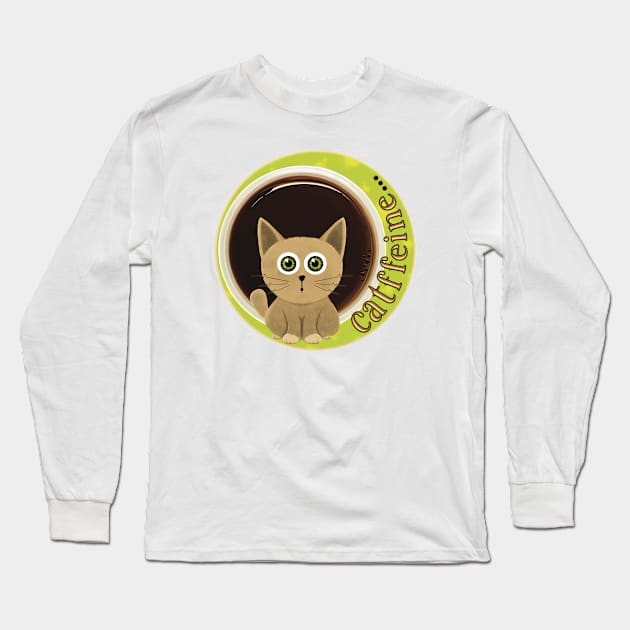 Catffeine - Funny Cat & Coffee Long Sleeve T-Shirt by Creasorz